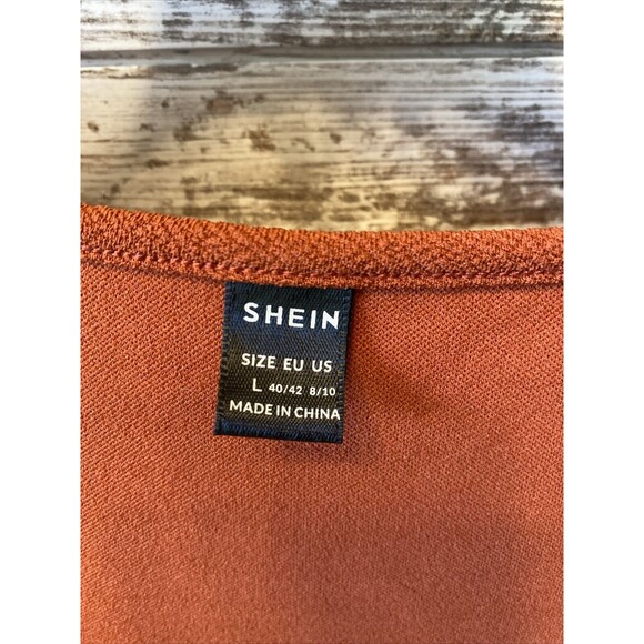 SHEIN Scoop Neck Lantern Sleeve Bodycon Dress Size Large Rust Brown - Picture 2 of 5
